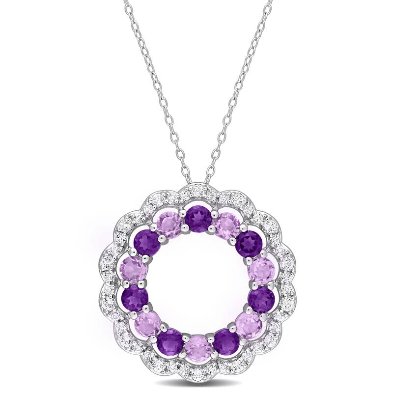 Miadora Amethyst African Amethyst and White Topaz Open Circular Necklace in Sterling Silver