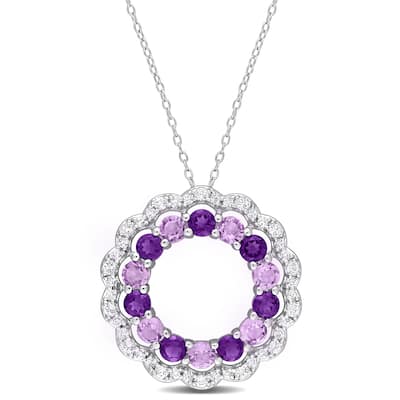 Miadora Amethyst African Amethyst and White Topaz Open Circular Necklace in Sterling Silver