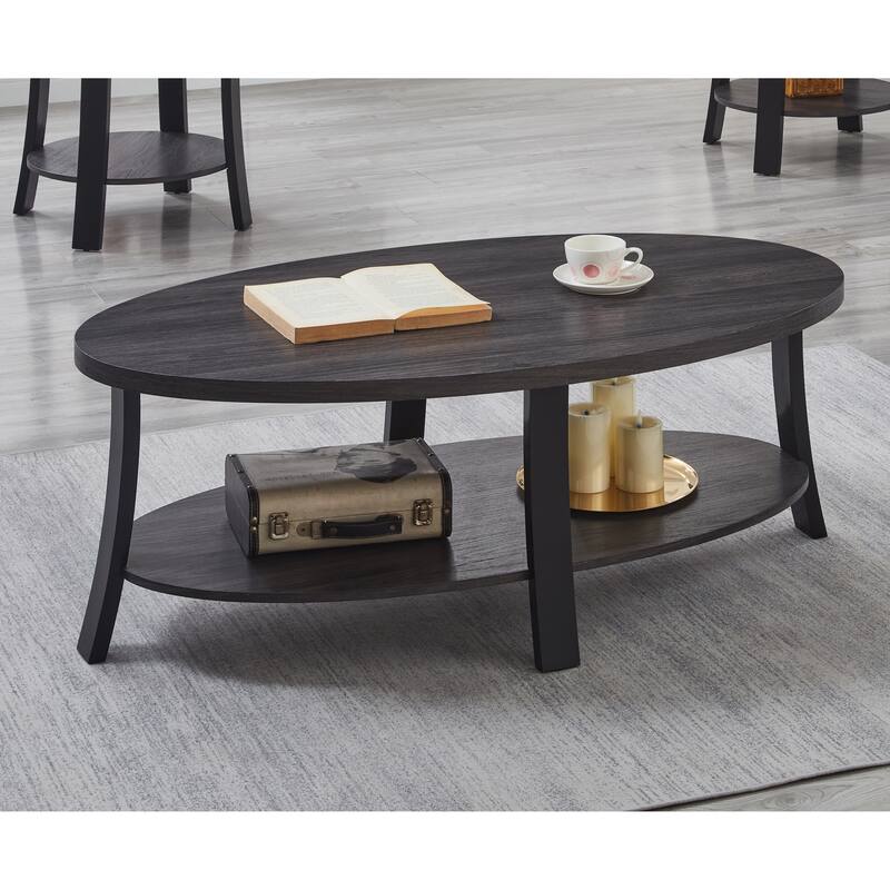 26" Modern Oval Coffee Table with Storage Shelf and Wide-curved Legs for Living Room