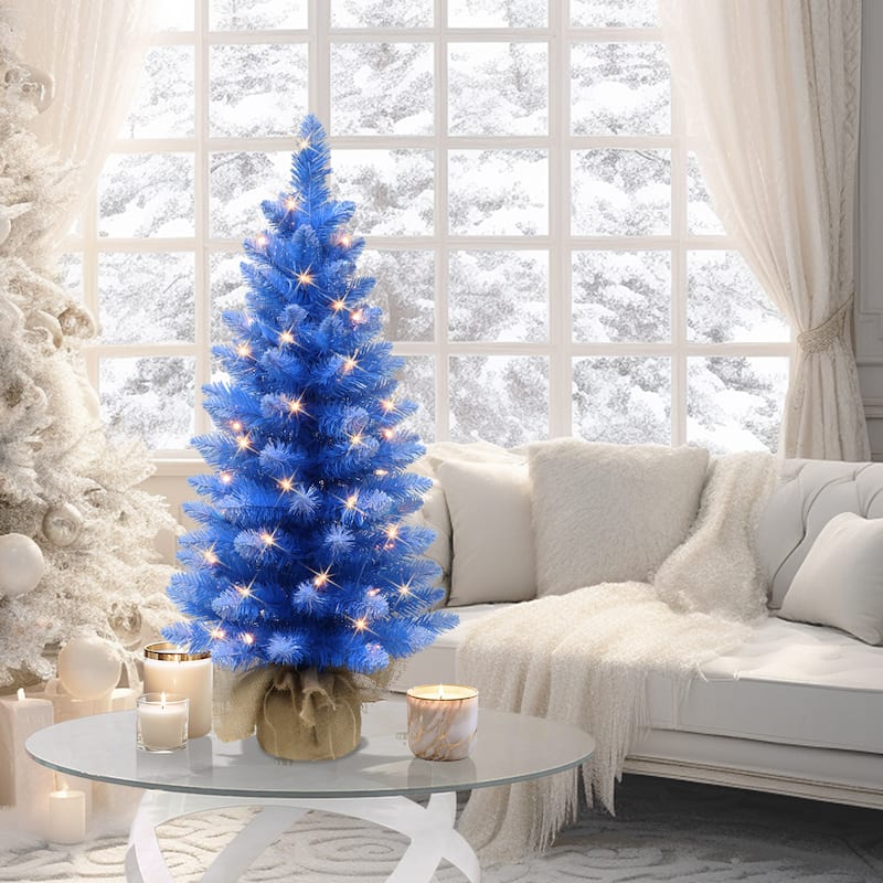 Puleo International 3 ft. Pre-lit Fashion Blue Artificial Christmas Tree - 3 Foot