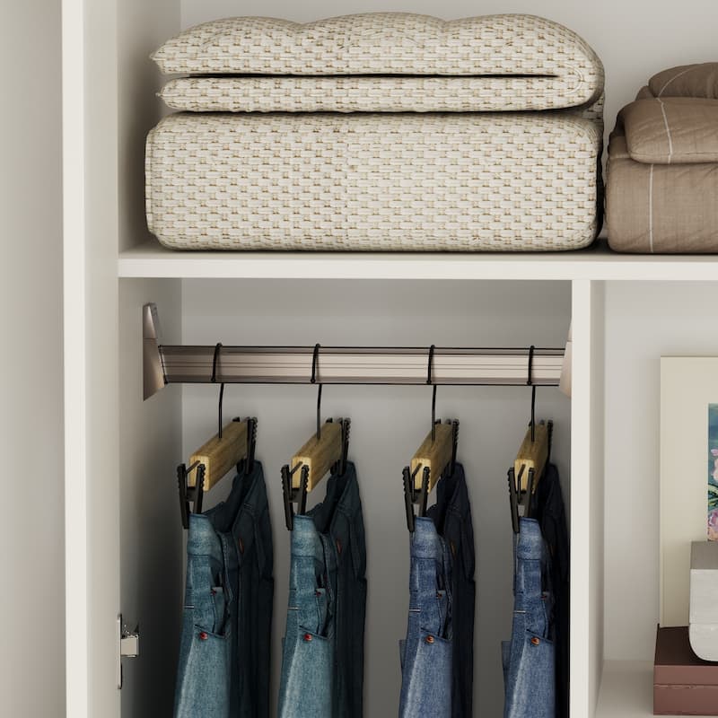 High Gloss Wardrobe with Shelves and Hanging Rods White 3 Door Closet Organizer