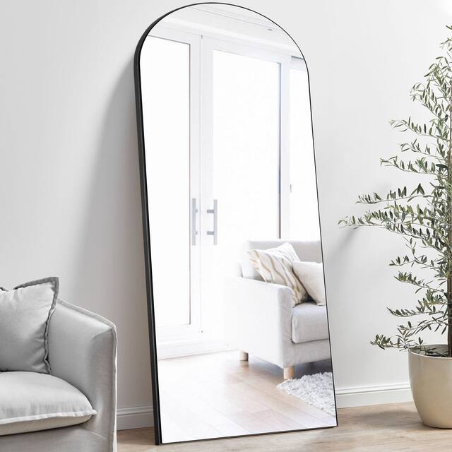 Modern Arched Mirror Full-Length Floor Mirror with Stand - 71x24 - Black