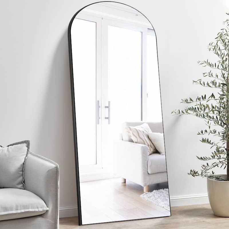 Modern Arched Mirror Full-Length Floor Mirror with Stand - 71x31 - Black