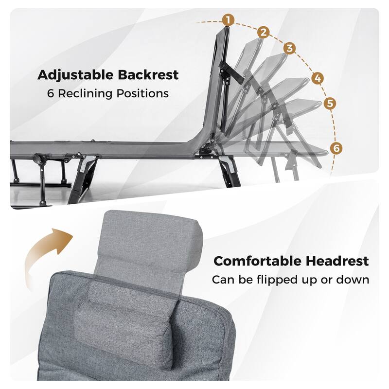 Gymax 3-in-1 Folding Camping Cot w/Mattress&6-Level Backrest Armrests