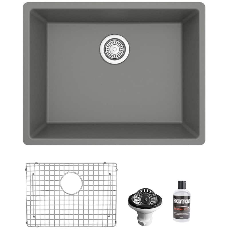 Karran USA QU-820-PK1 Quartz QU 24-3/8" Undermount Single Basin Quartz - Grey