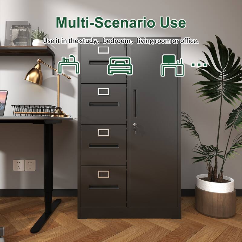 4-Drawer Metal File Cabinet with Lock & Door