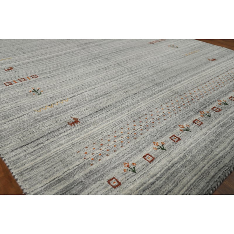 Hand Knotted Oriental 100% Wool Carpet Tribal Animal Pictorial Greys & Charcoal Gabbeh Area Rug - 8' 0'' X 5' 0''
