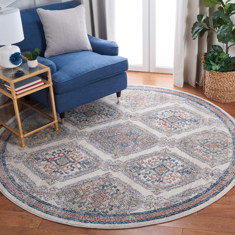 SAFAVIEH Oregon Myrna Traditional Boho Rug - 6'7" Round - Grey/Ivory
