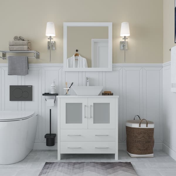 Vanity Art 30 in. W x 22 in. D x 34 in. H Single Sink Bathroom Vanity in Driftwood Gray with Engineered Marble Top in White
