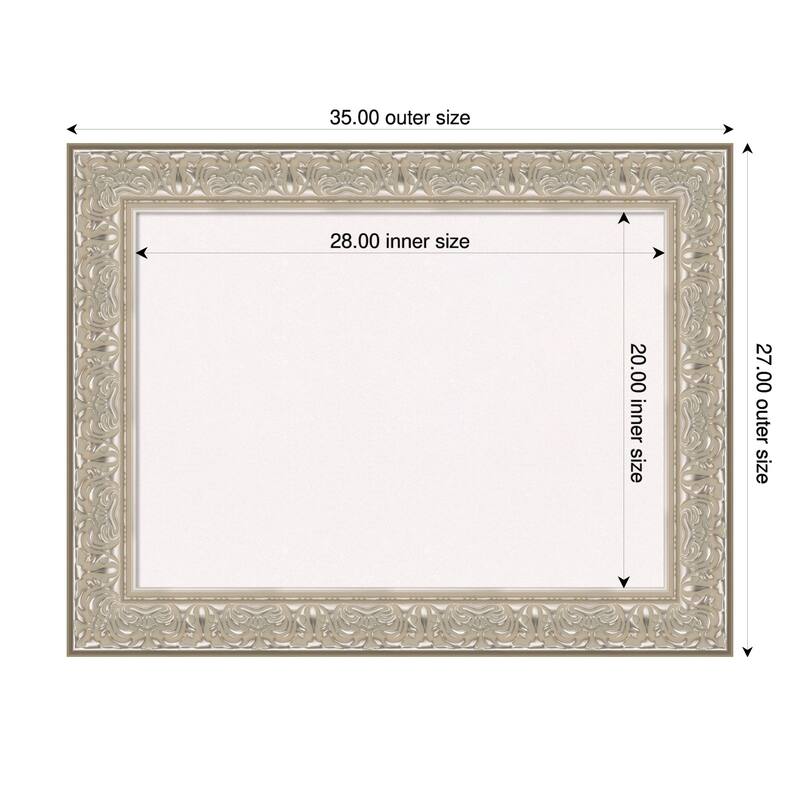Luxe Silver Cream Framed Cork Board - Bulletin Board, Organization Board, Pin Board - White - 35 x 27 in