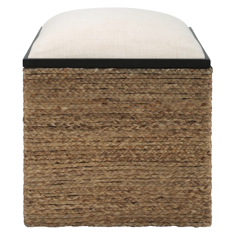 Uttermost Island Square Straw Accent Stool - 17"W x 22"H x 17"D - Beige