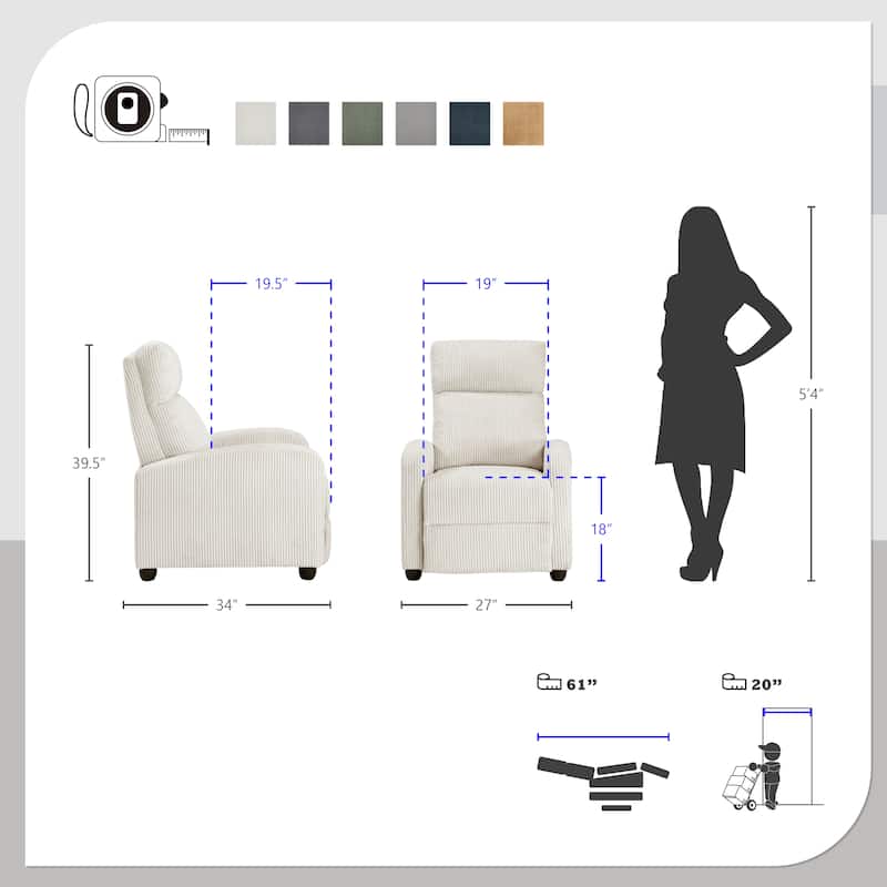 Covelo Corduroy Push Back Reclining Chair