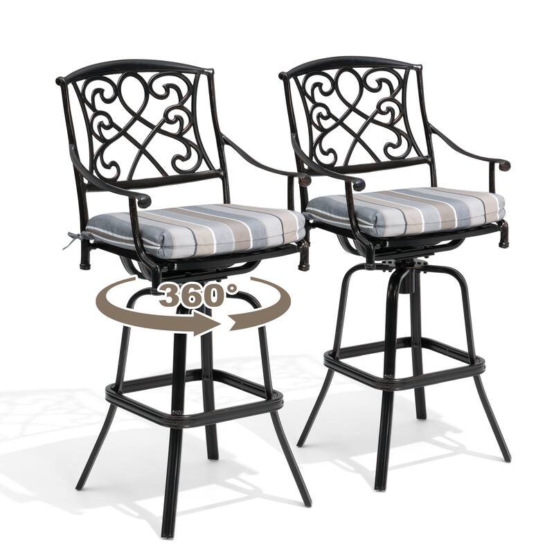 Outdoor Patio Aluminum Swivel Bar Stool with Sunbrella Cushion