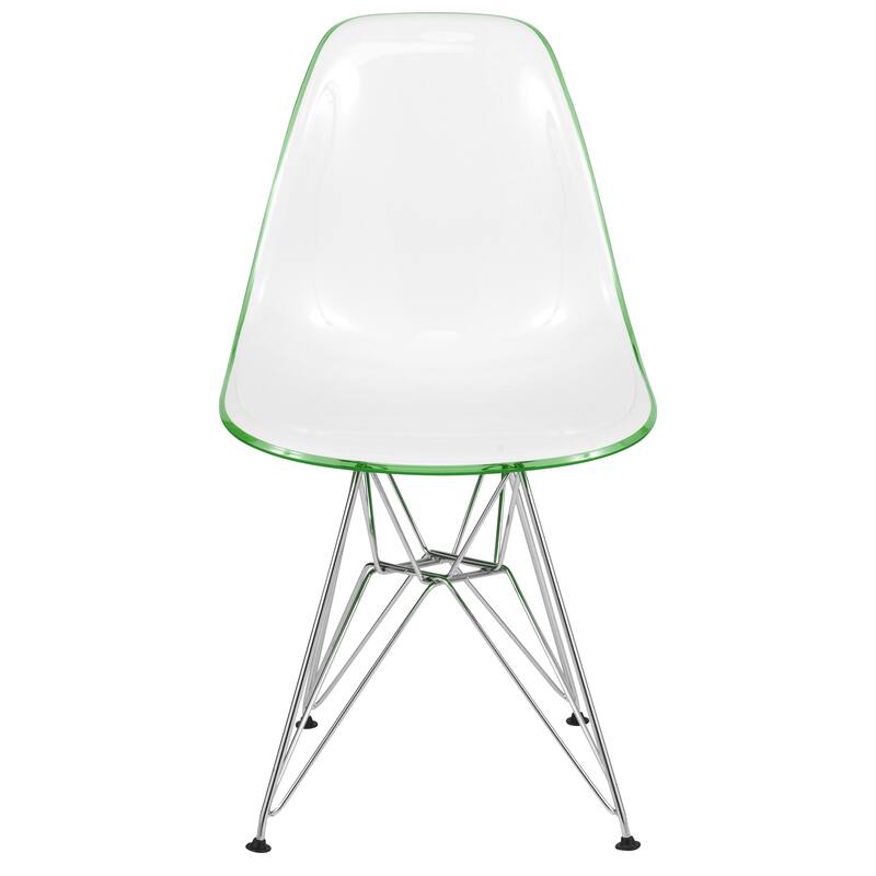 Cresco Transparent Acrylic Chairs with Chrome Eiffel Legs - Modern Dining Chairs for Kitchen Dining Room Home Office Set of 2