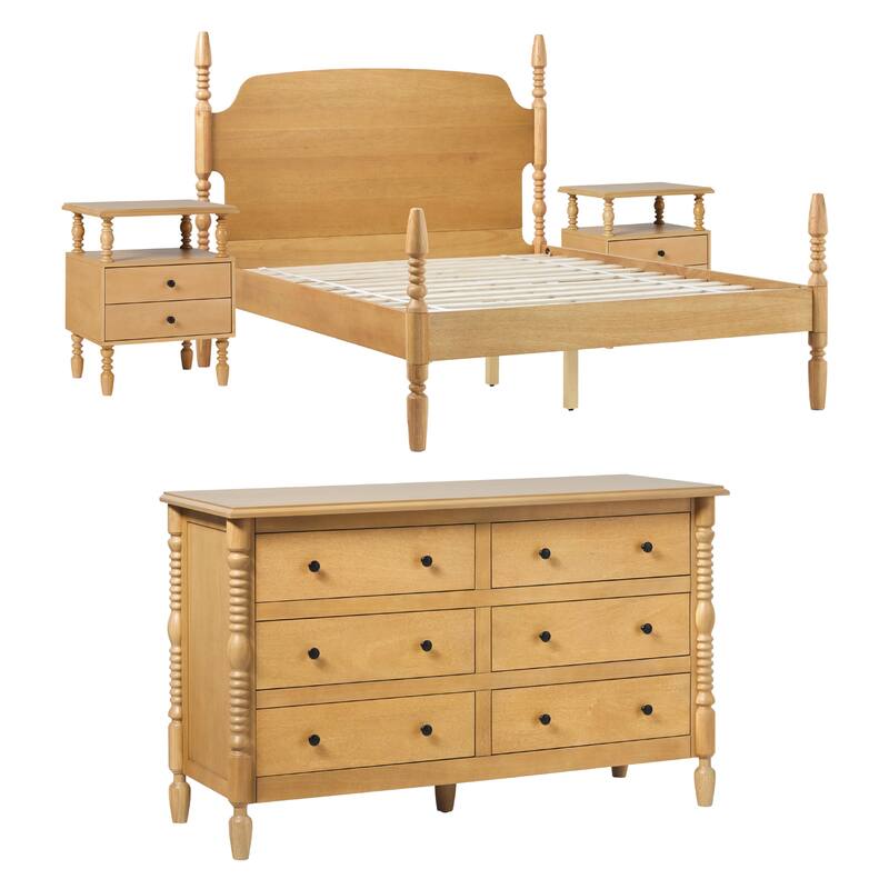 Walker Edison Queen Bed with Dresser and 2-Drawer Nightstands Bedroom Set