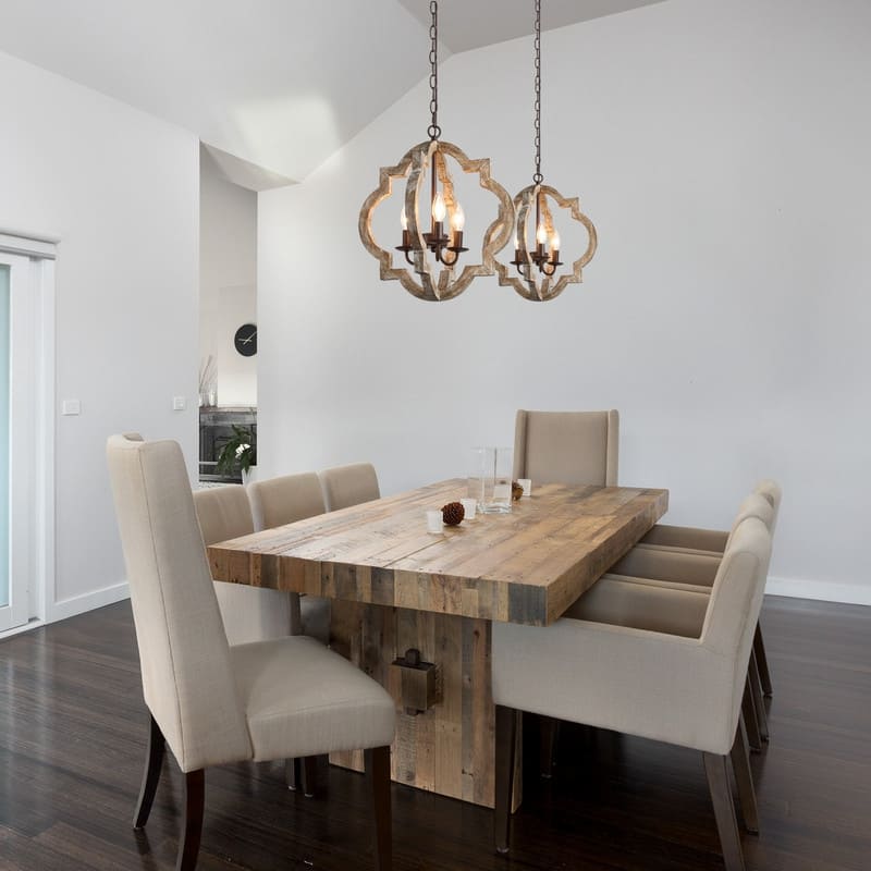 Farmhouse 3-Light Lantern Wood Chandelier Foyer Island Lights for Dining Room - D 16" x H 77.5"