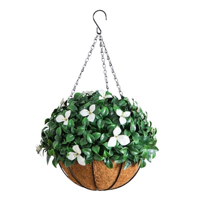18-in UV Resistant Artificial Gardenia Hanging Basket (Indoor/Outdoor) - Green