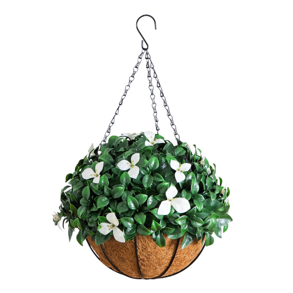 18-in UV Resistant Artificial Gardenia Hanging Basket (Indoor/Outdoor) - Green