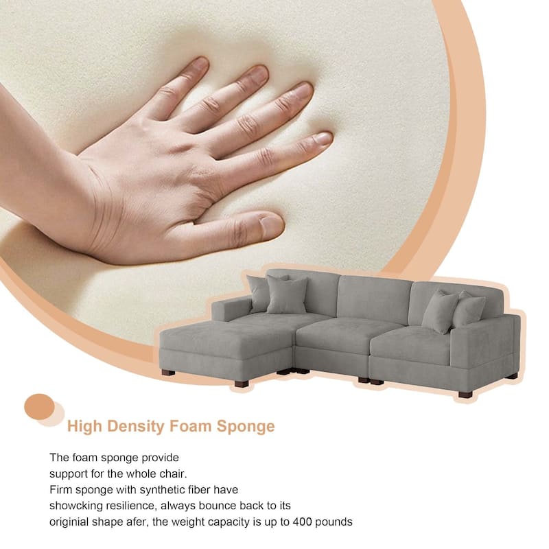 Oversized Chenille Modular Sectional Sofa Living Room Set with Ottoman