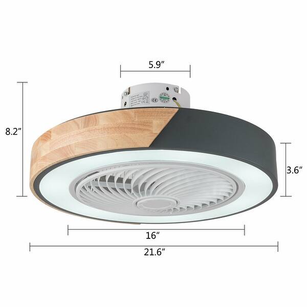 22In Enclosed Low Profile Dimmable Ceiling Fan With Light Wood/Acrylic