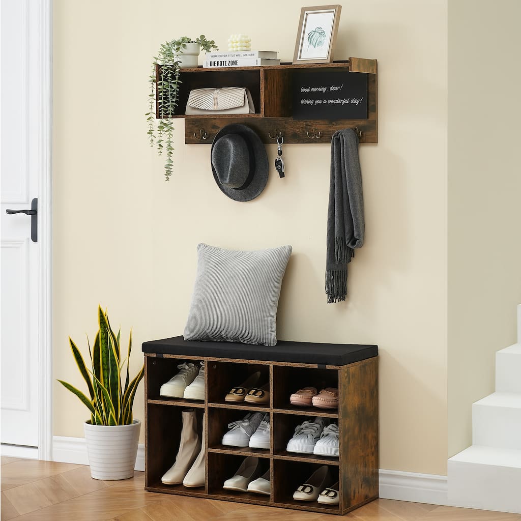 Hall Tree Shoe Bench Industrial 6 in 1 Coat/Shoe Rack