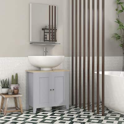 Kleankin Gray Pedestal Sink Storage Cabinet Bathroom Cabinet with U-Shape and Adjustable Internal Shelf
