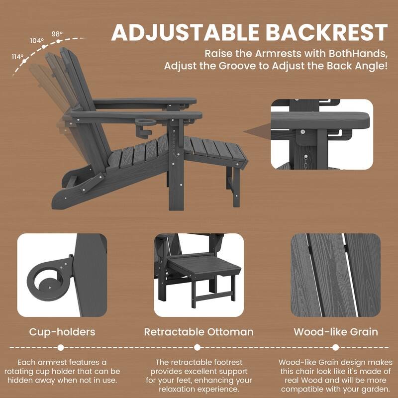 Folding Outdoor Chair with 3-Position Reclining Backrest & Telescoping Footrest