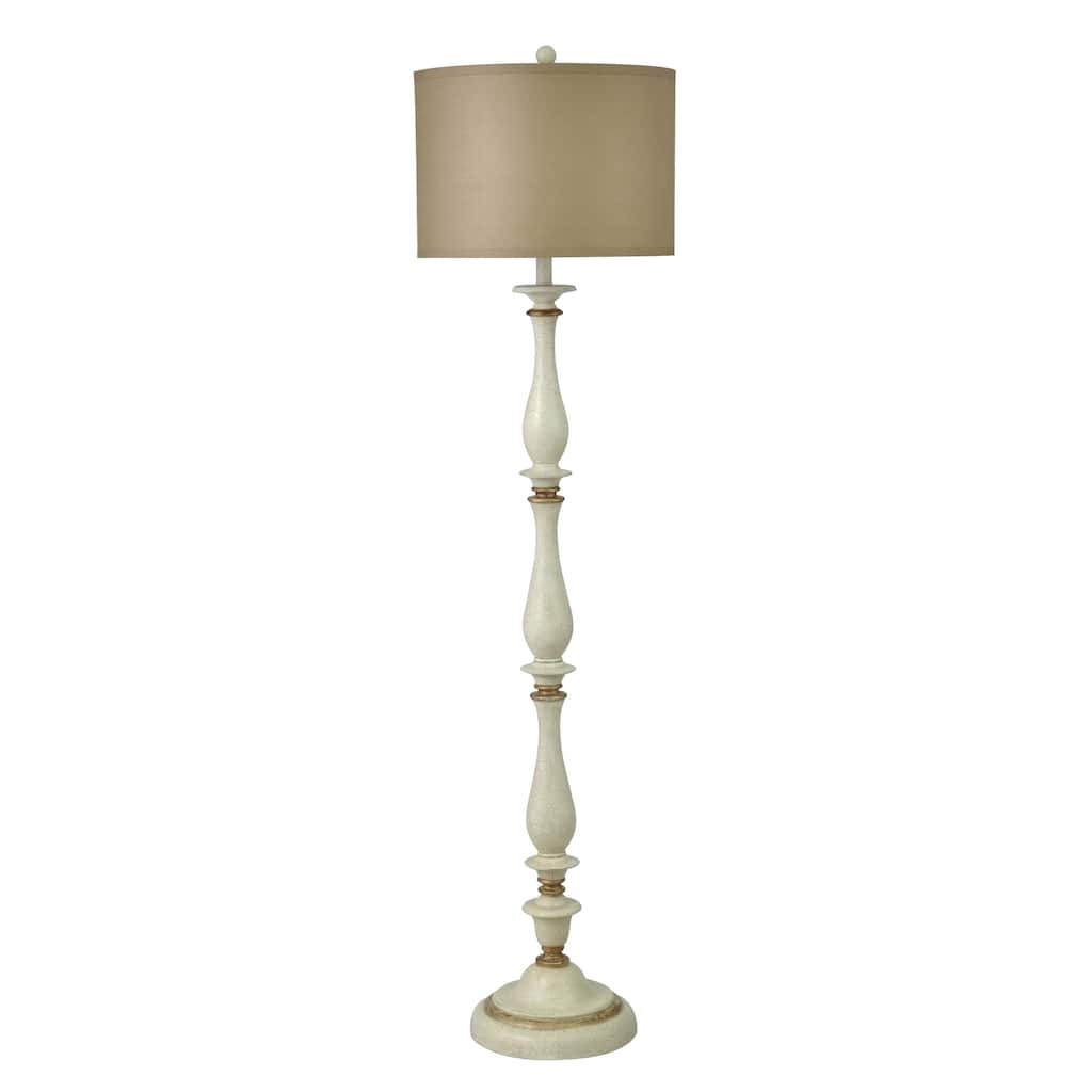 StyleCraft Charlton Floor Lamp - Crackled White and Gold Finish - Taupe Hardback Silk Shade