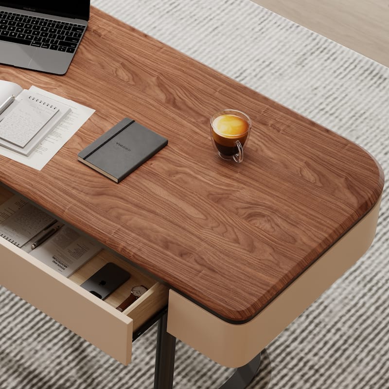 Modern 63'' Writing Desk, Brown Wood Desk,Drawers