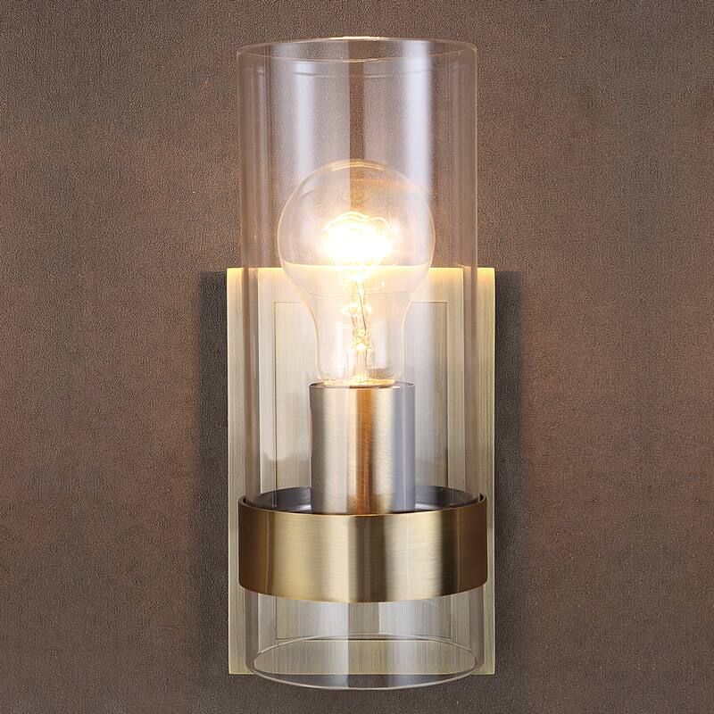 Uttermost Cardiff Antique Brass 1 Light Cylinder Sconce - 10"H x 5"W x 6"D