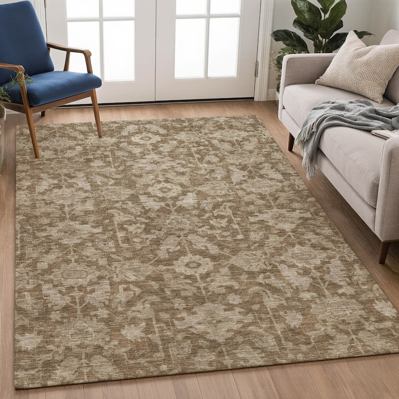 Machine Washable Indoor/ Outdoor Casual Traditional Chantille Rug