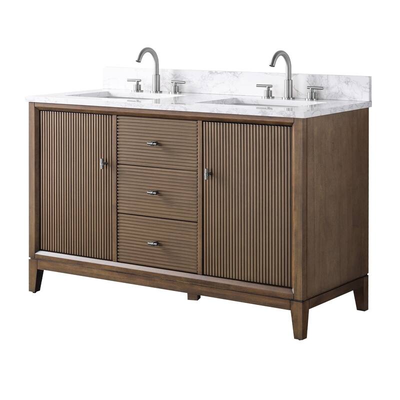 Vanity Art 54" Freestanding Bathroom Vanity with Engineered Marble Top and Sinks