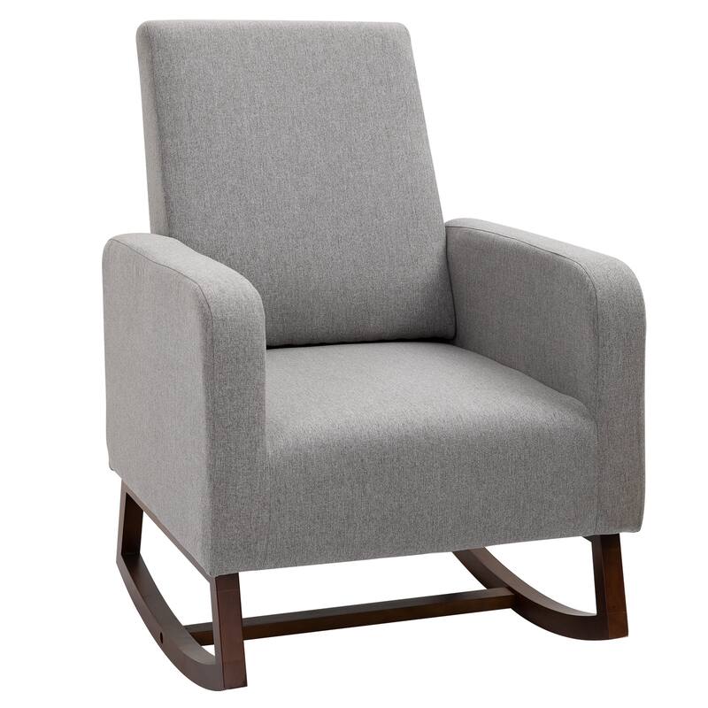 HOMCOM Fabric Rocking Chair with Curved Wood Base Padded Seat, 30.25'' W x 36.25'' D x 39.25'' H