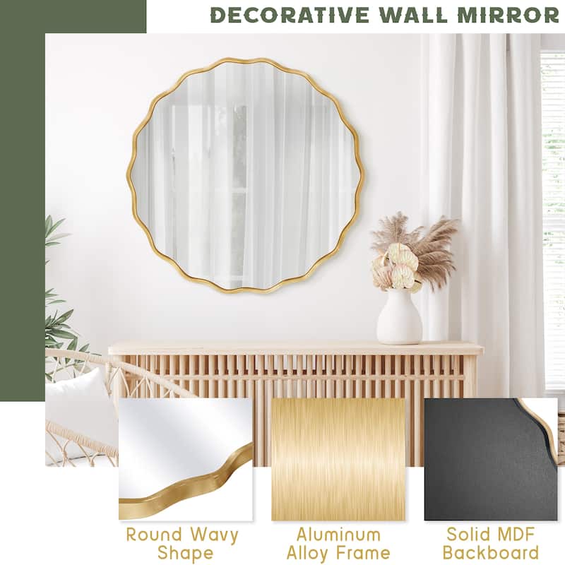 Decorative Aluminum Alloy Framed Wavy Round Wall Mirror Bathroom Vanity Mirror