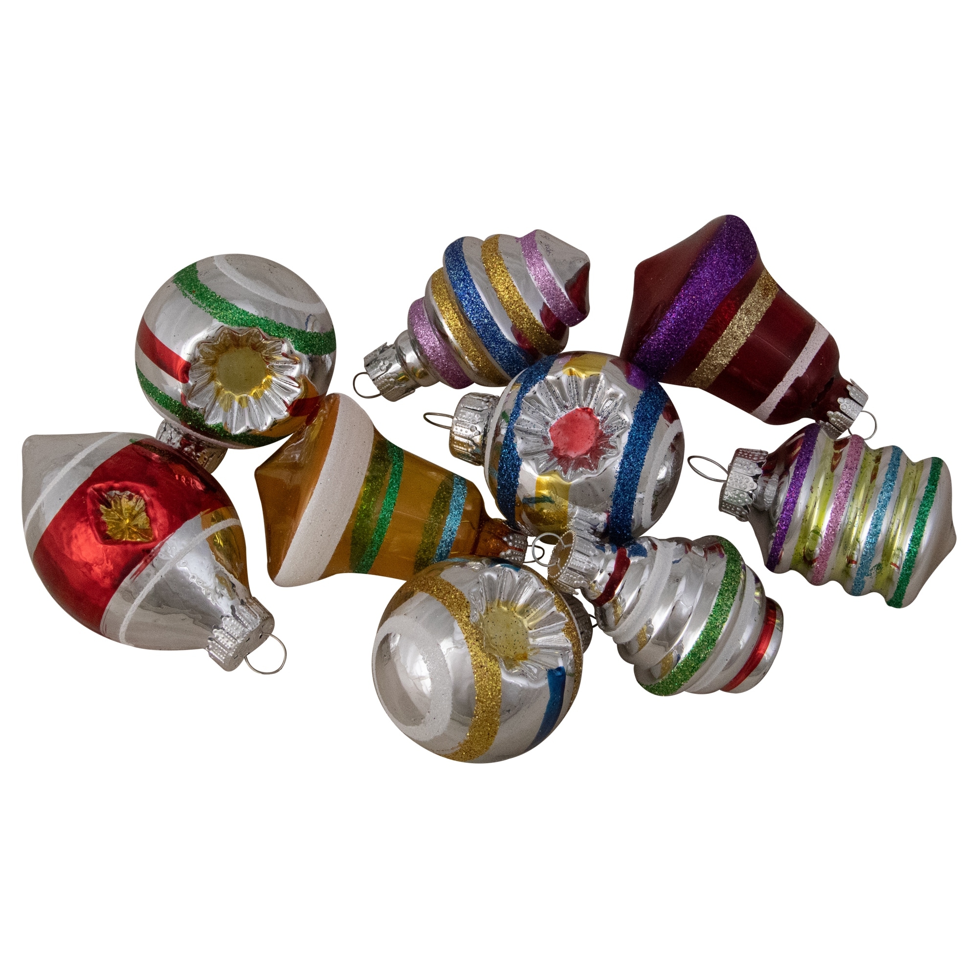 9ct Silver and Gold Glass 2-Finish Glittered Christmas Ornaments 2.5"