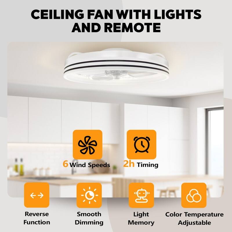 20 in. Indoor White LED Indoor Ceiling Fan with Light Remote for Small Room，Kids Room