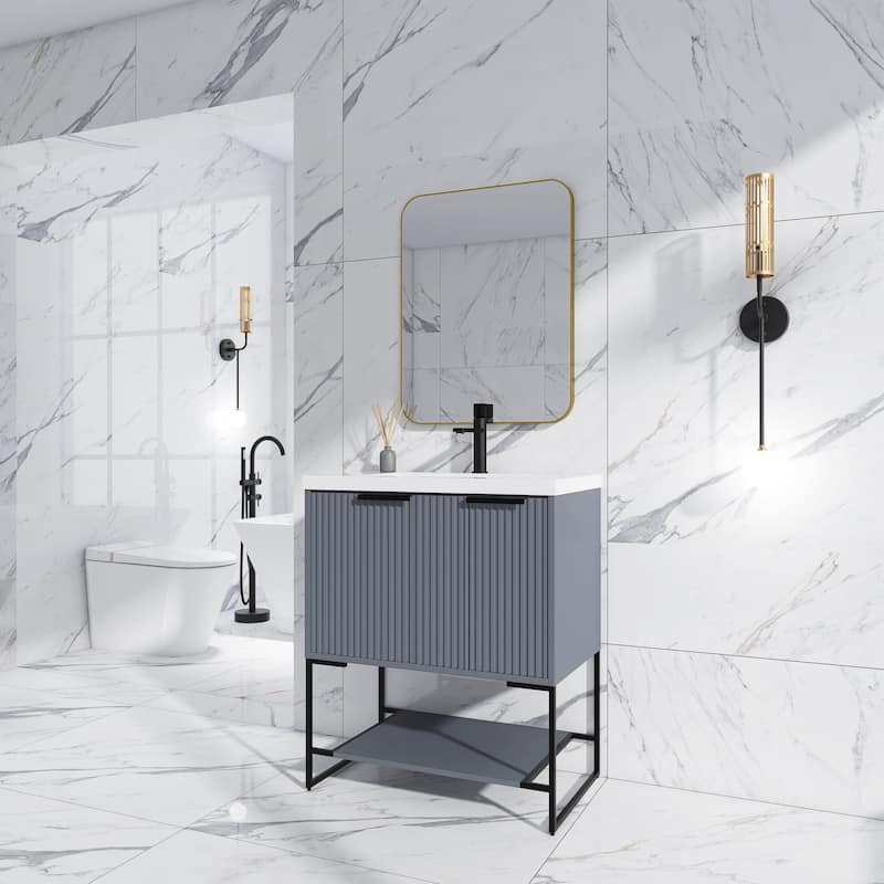 24"/30" Plywood Freestanding Bathroom Vanity Set with White Sink