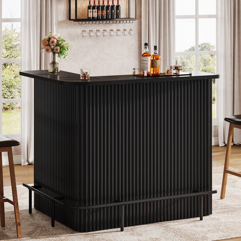 L Shaped Bar Table, 4-Tier Home Bar Unit with Metal Footrest