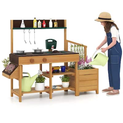 Costway Play Kitchen for Kids Wooden Toy Kitchen Playset with - See Details