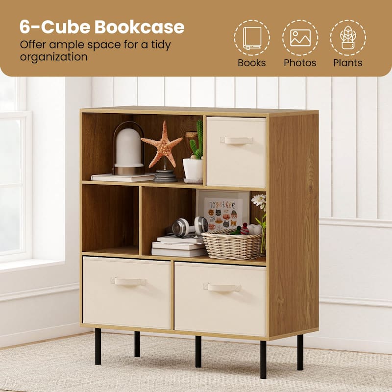 Costway 6-Cube Bookshelf with 3 Removable Folding Fabric Drawers Metal - See Details