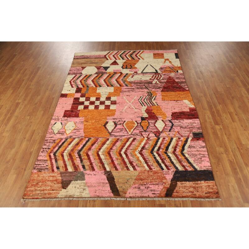 Abstract Geometric Moroccan Oriental Area Rug Handmade Wool Carpet - 6'6" x 9'9"