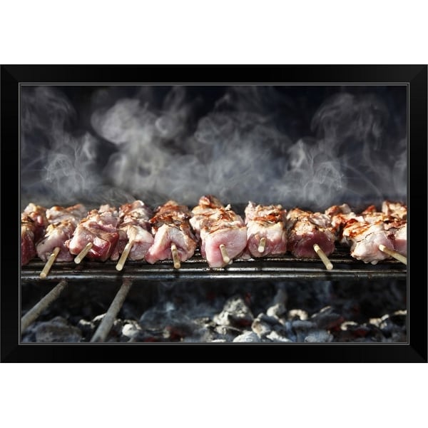 "Skewers on the barbecue" Black Framed Print