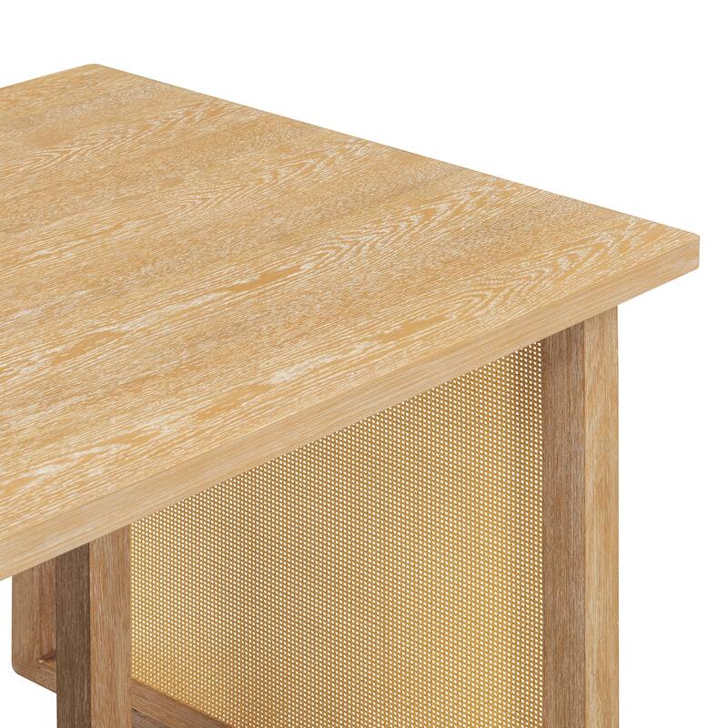 59.8" Rectangular Dining Table with 6 Rattan Chairs, Simple Dining Table Set with Padded Chairs for Dining Room