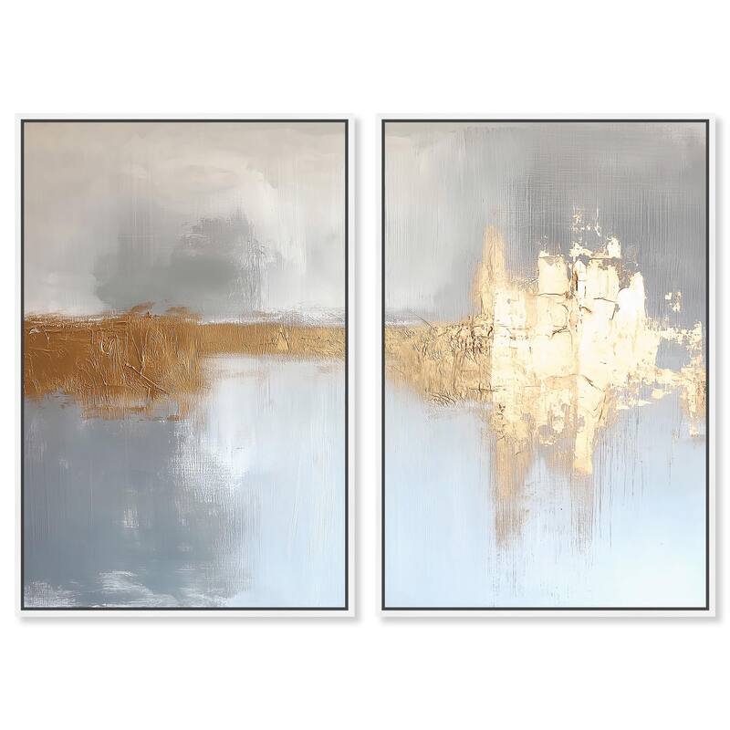 Serenity in Gold I Canvas Set of 2 by Art Remedy - 30" x 45" - White