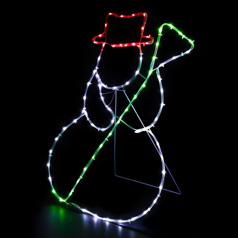 28" Lighted Standing Snowman Silhouette Outdoor Christmas Decoration - White