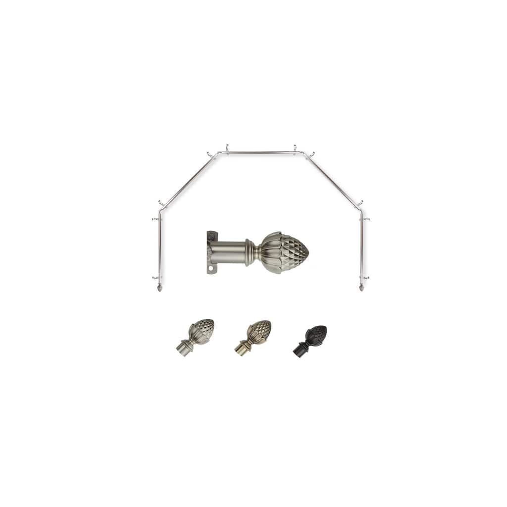 Bay Window Curtain Rod - 5 Sided Corner Rod Antique Brass Finish - Single Curtain Rods for Draperies - M