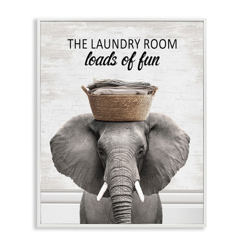 Stupell Loads Of Fun Laundry Elephant Framed Giclee Art Design By Lettered and Lined - 16 x 20 - White