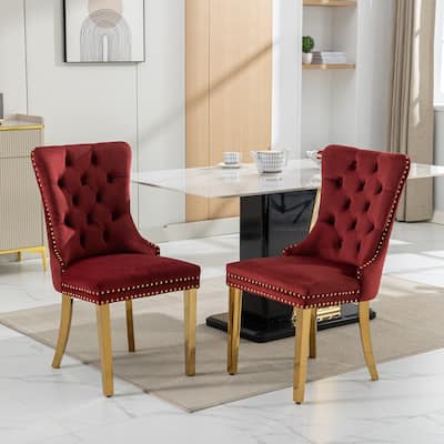 Velvet Dining Chair Set of 2, Tufted Back Dining Room Chair with Stainless Steel Legs, Nailhead Trim Decorative Chair
