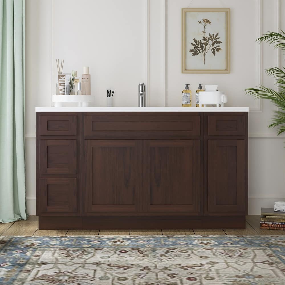 Vanity Art 63" Oak Freestanding Bathroom Vanity Cabinet without Top