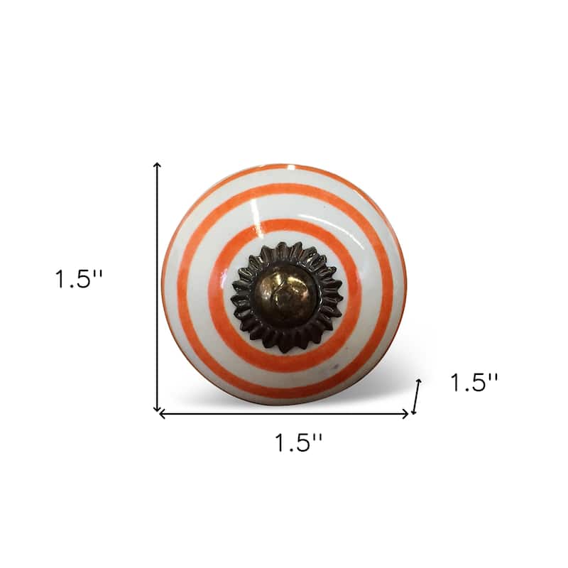 HomeRoots Set of Eight Orange And White Ceramic And Metal Drawer Pull Knobs - 1.5' X '1.5' X '1.5